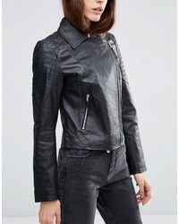 Asos Ultimate Leather Biker Jacket With Quilt Hem Detail