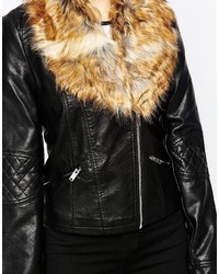 Vero Moda Lala Fur Trim Faux Leather Biker Jacket