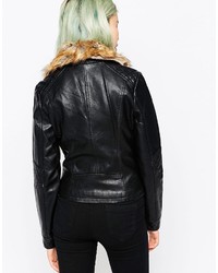 Vero Moda Lala Fur Trim Faux Leather Biker Jacket