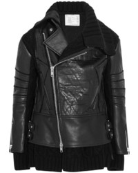 Sacai Wool Paneled Leather Biker Jacket