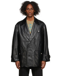 Andersson Bell Black Faux Leather Unisex Raw Cut Jacket