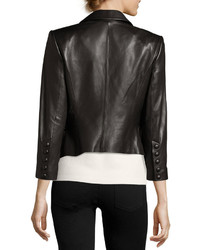 Double Breasted Cropped Leather Blazer Black