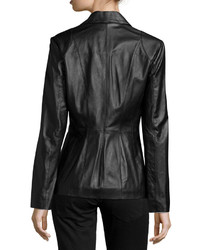 Neiman Marcus Fitted Leather Blazer Jacket Black