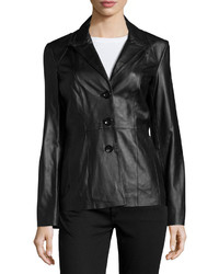 Neiman Marcus Fitted Leather Blazer Jacket Black