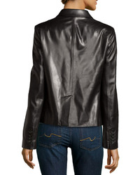 Michl Kors Collection Long Sleeve Leather Jacket Black