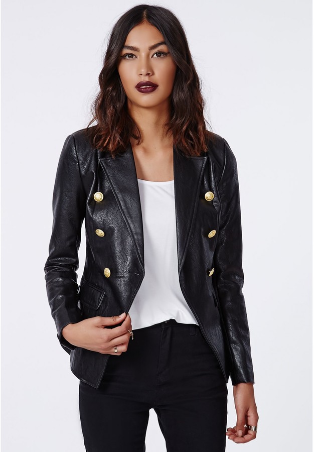 Missguided Bettie Faux Leather Blazer Black, $70 | Missguided | Lookastic