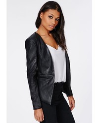 Missguided Faux Leather Fitted Blazer Black