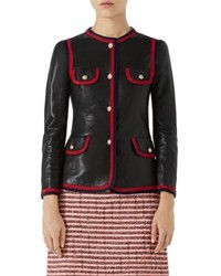 Gucci Ribbon Trim Nappa Leather Jacket