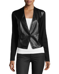 Bobi Vegan Leather Panel Blazer Jacket Black