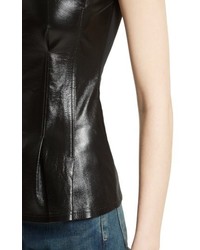 Theory Darted Paper Leather Mix Media Top
