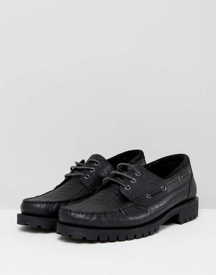 Asos Boat Shoes In Black Leather, $57 | Asos | Lookastic