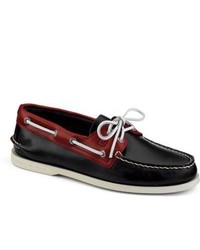 Sperry Topsider Shoes Authentic Original Cyclone Leather 2 Eye Boat Shoe Dark Grey Red Leather