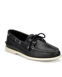 Sperry Topsider Shoes Cloud Logo Relaxed Leather Authentic Original 2 Eye Boat Shoe Black Leather