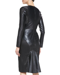 Arzu Kaprol Leather Dress With Embroidered Mesh Panels