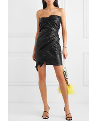 Versace Less Ruffled Leather Mini Dress