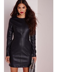 Missguided Croc Faux Leather Bodycon Dress Black