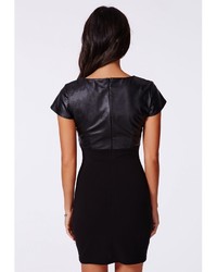 Missguided Verona Faux Leather Contrast Bodycon Dress Black