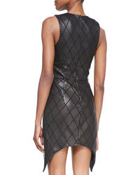 Cushnie et Ochs Sleeveless Black Diamond Patterned Leather Dress
