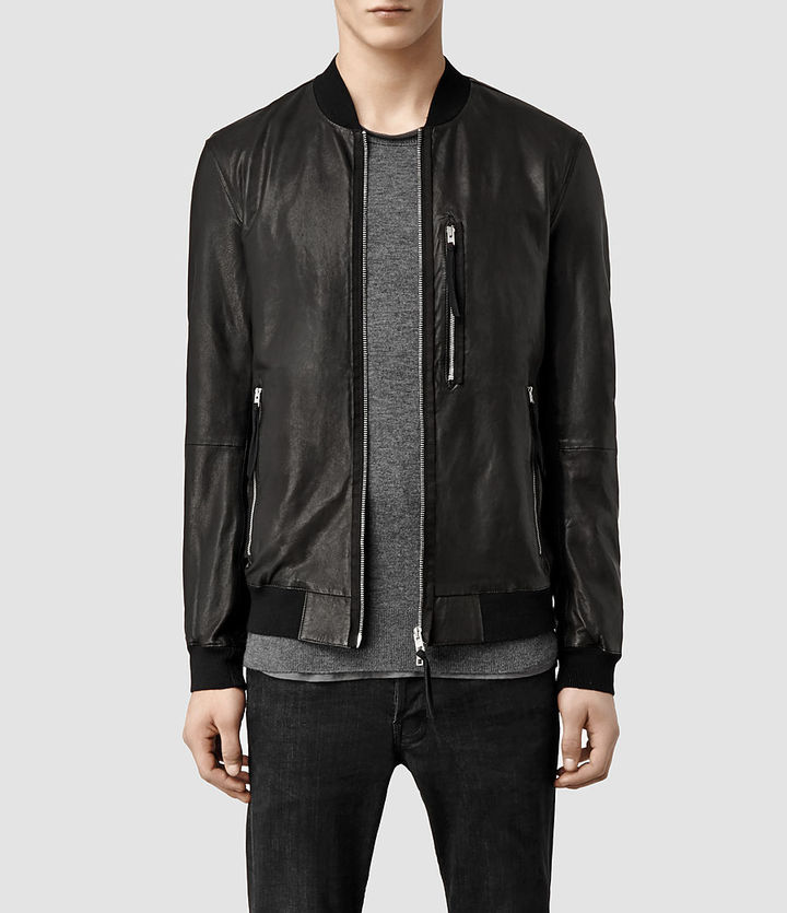 AllSaints Blenham Leather Bomber Jacket, $725 | AllSaints | Lookastic