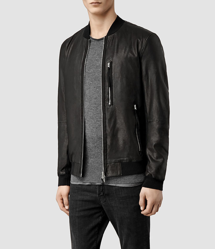 AllSaints Blenham Leather Bomber Jacket, $725 | AllSaints | Lookastic
