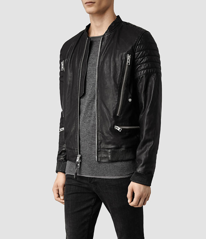 AllSaints Sanderson Leather Bomber Jacket, $670 | AllSaints | Lookastic