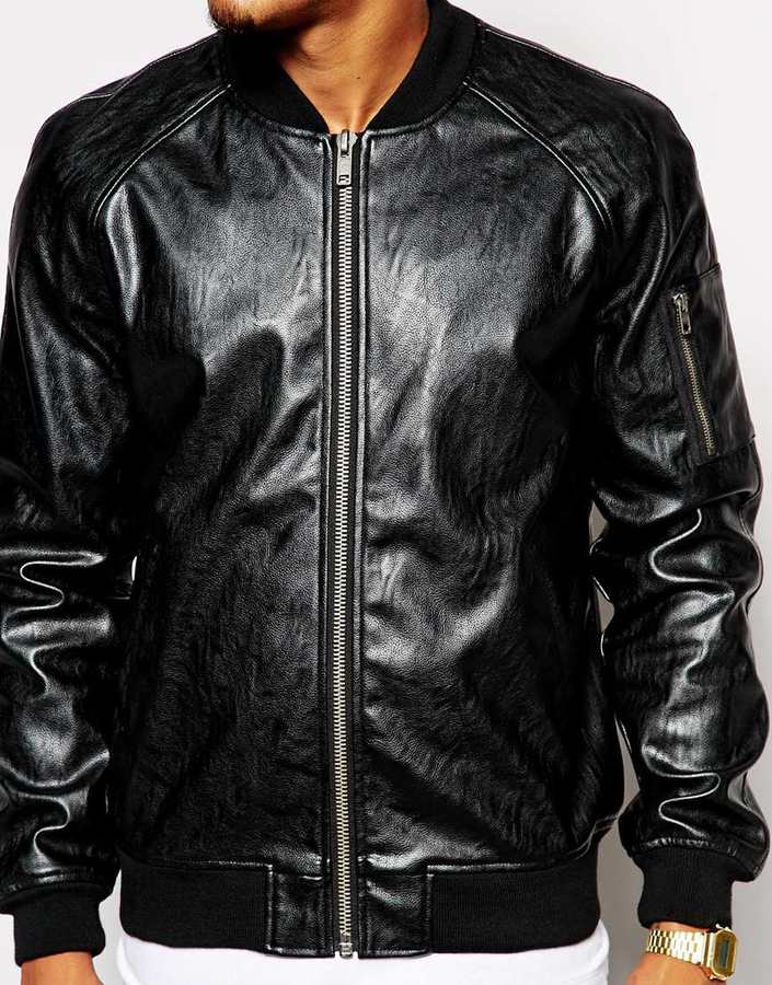 Asos Faux Leather Bomber Jacket 110 Asos Lookastic 