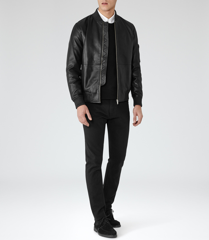 reiss leather bomber jacket