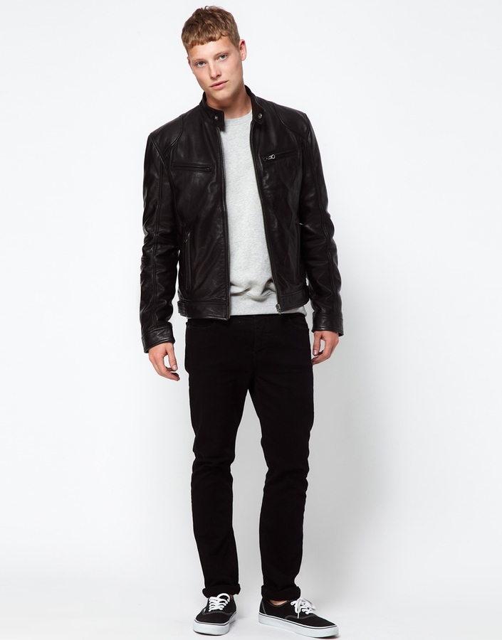 Barneys Leather Jacket Biker, $427 | Asos | Lookastic.com