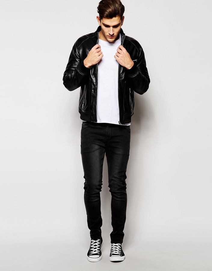 Barneys Leather Zip Detail Bomber Jacket, $474 | Asos | Lookastic