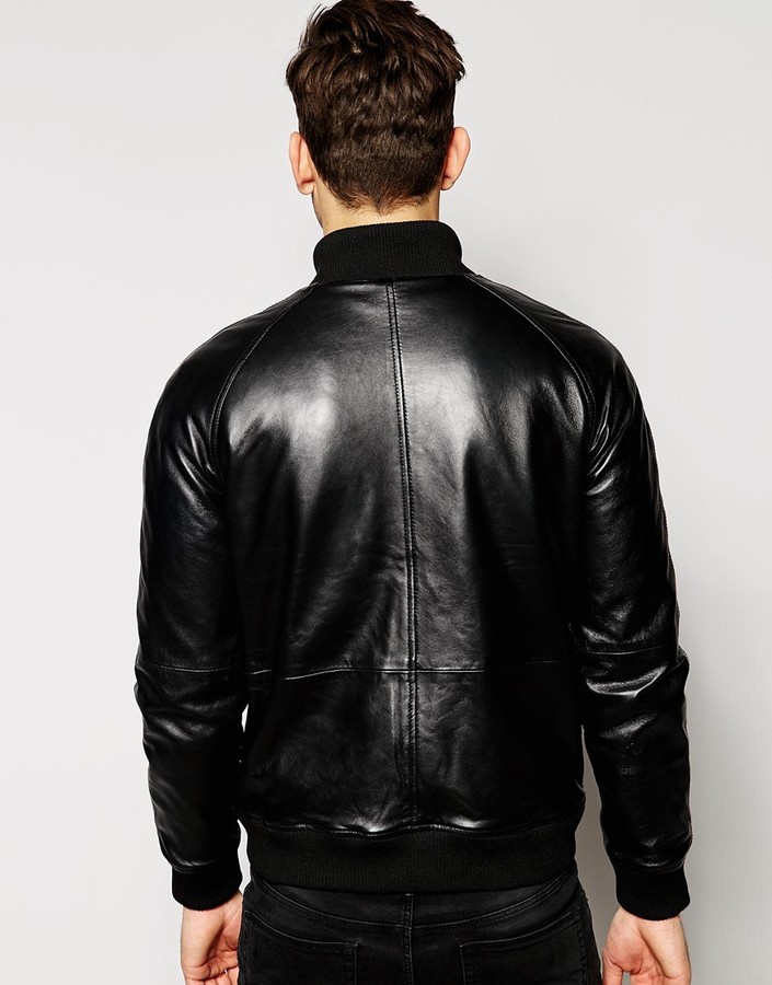 Barneys Leather Zip Detail Bomber Jacket, $474 | Asos | Lookastic