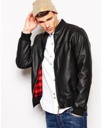 Bellfield Bomber Jacket In Faux Leather With Check Lining