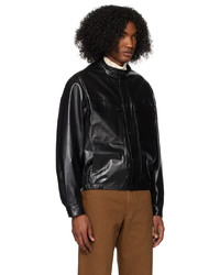 Lemaire Black Band Collar Leather Jacket