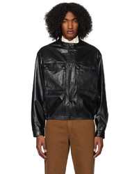 Lemaire Black Band Collar Leather Jacket