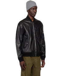 Ps By Paul Smith Black Bomber Leather Jacket