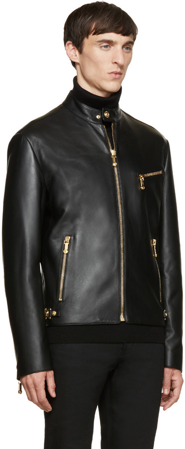 Versace Black Classic Leather Bomber, $4,325 | SSENSE | Lookastic.com