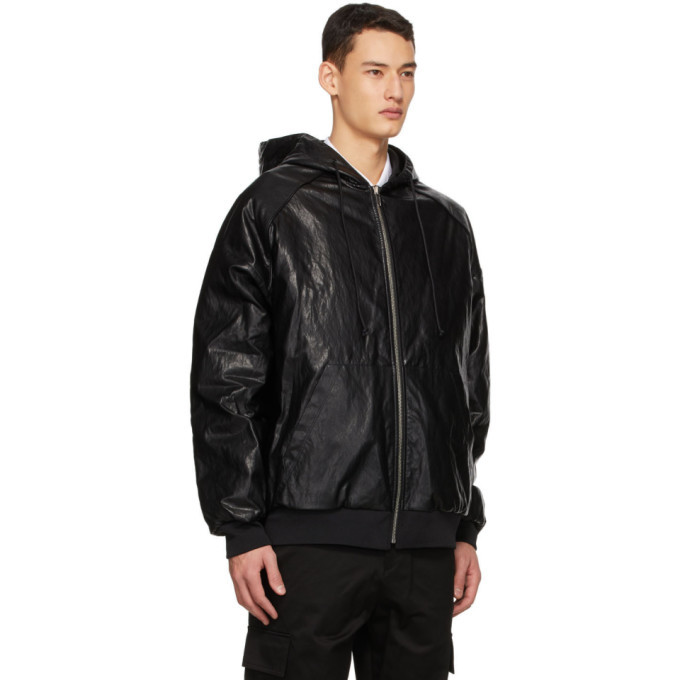 Juun.J Black Faux Leather Bomber Jacket, $995 | SSENSE | Lookastic