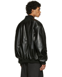 LU'U DAN Black Faux Leather Bomber Jacket