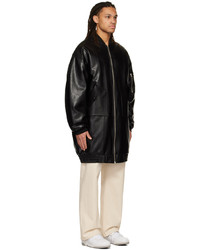 The Frankie Shop Black Faux Leather Jesse Long Bomber Jacket