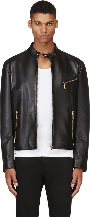 versace black leather bomber jacket