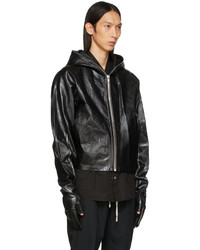 Rick Owens Black Leather Cropped Windbreaker Jacket
