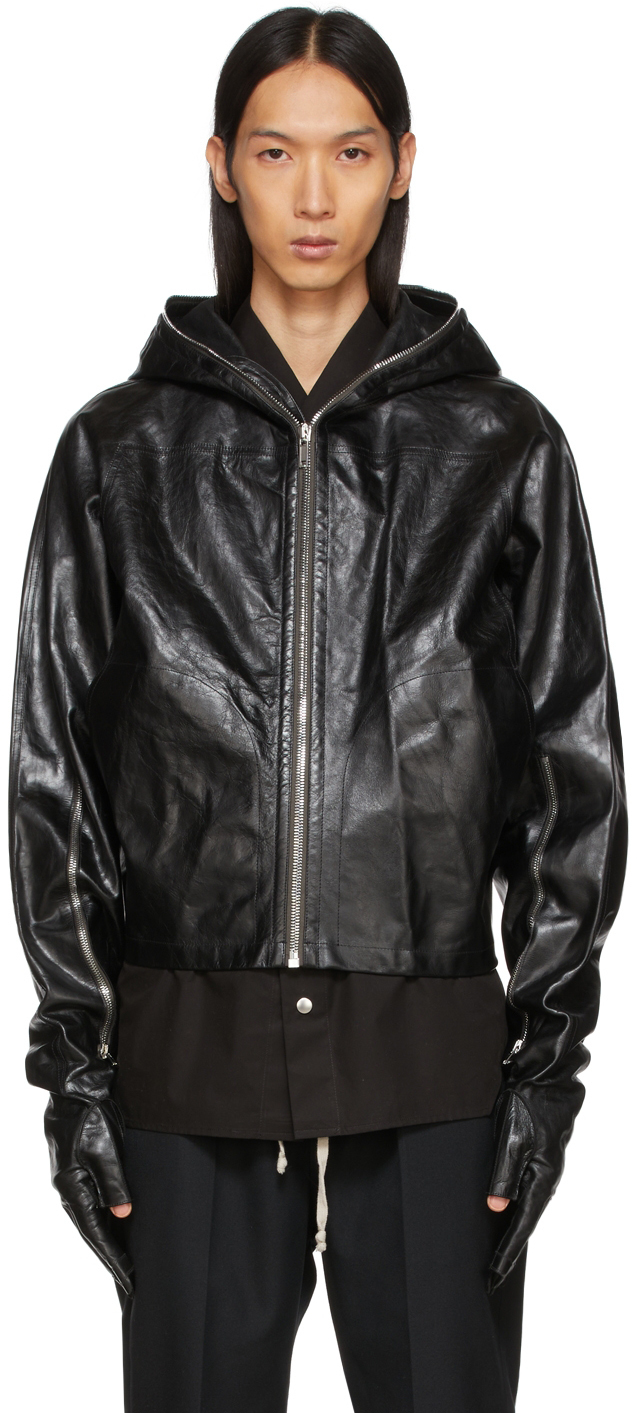 Rick Owens Black Leather Cropped Windbreaker Jacket, $3,200 | SSENSE ...