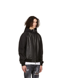 DSQUARED2 Black Leather Hooded Sport Jacket