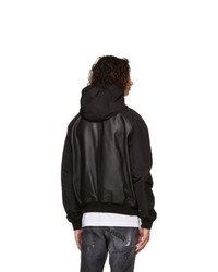DSQUARED2 Black Leather Hooded Sport Jacket