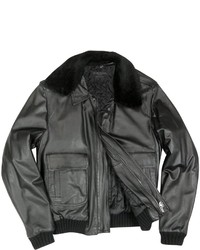 Forzieri Black Leather Jacket Wdetachable Shearling Collar