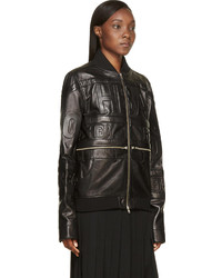 Hood by Air Black Leather Logo Embossed Bomber Jacket