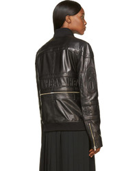 Hood by Air Black Leather Logo Embossed Bomber Jacket
