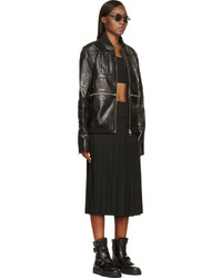 Hood by Air Black Leather Logo Embossed Bomber Jacket