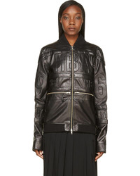 Hood by Air Black Leather Logo Embossed Bomber Jacket