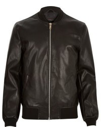 River Island Black Leather Look Bomber Jacket