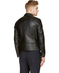 Maison Margiela Black Leather Silver Zippered Racer Jacket